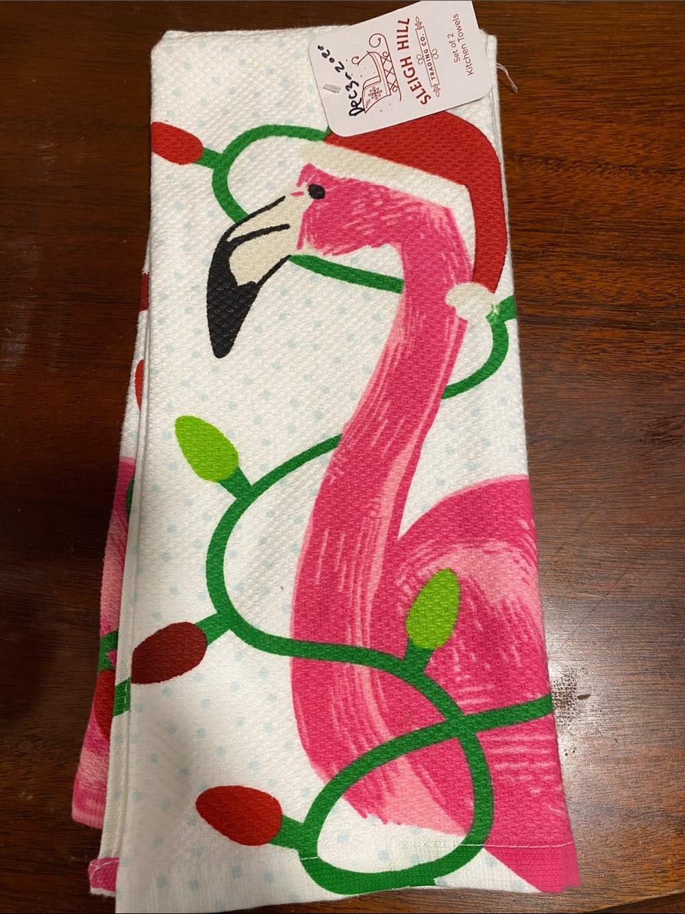 NWT SET OF 2 Christmas Flamingo Kitchen Towels